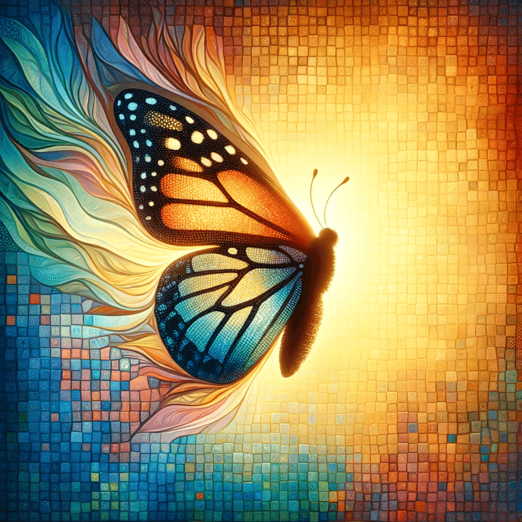 A symbolic representation of identity and transformation. The image shows a butterfly emerging from a cocoon, symbolizing metamorphosis and change.