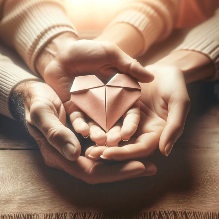 Couples holding a heart origami to save a marriage